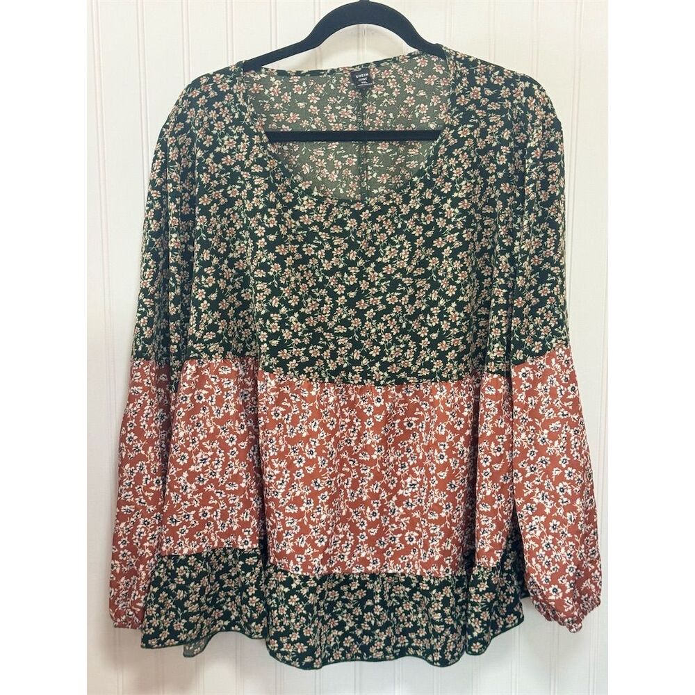 SHEIN Curve Women's Plus Size Floral Print Blouse 3XL Multicolor Long Sleeve